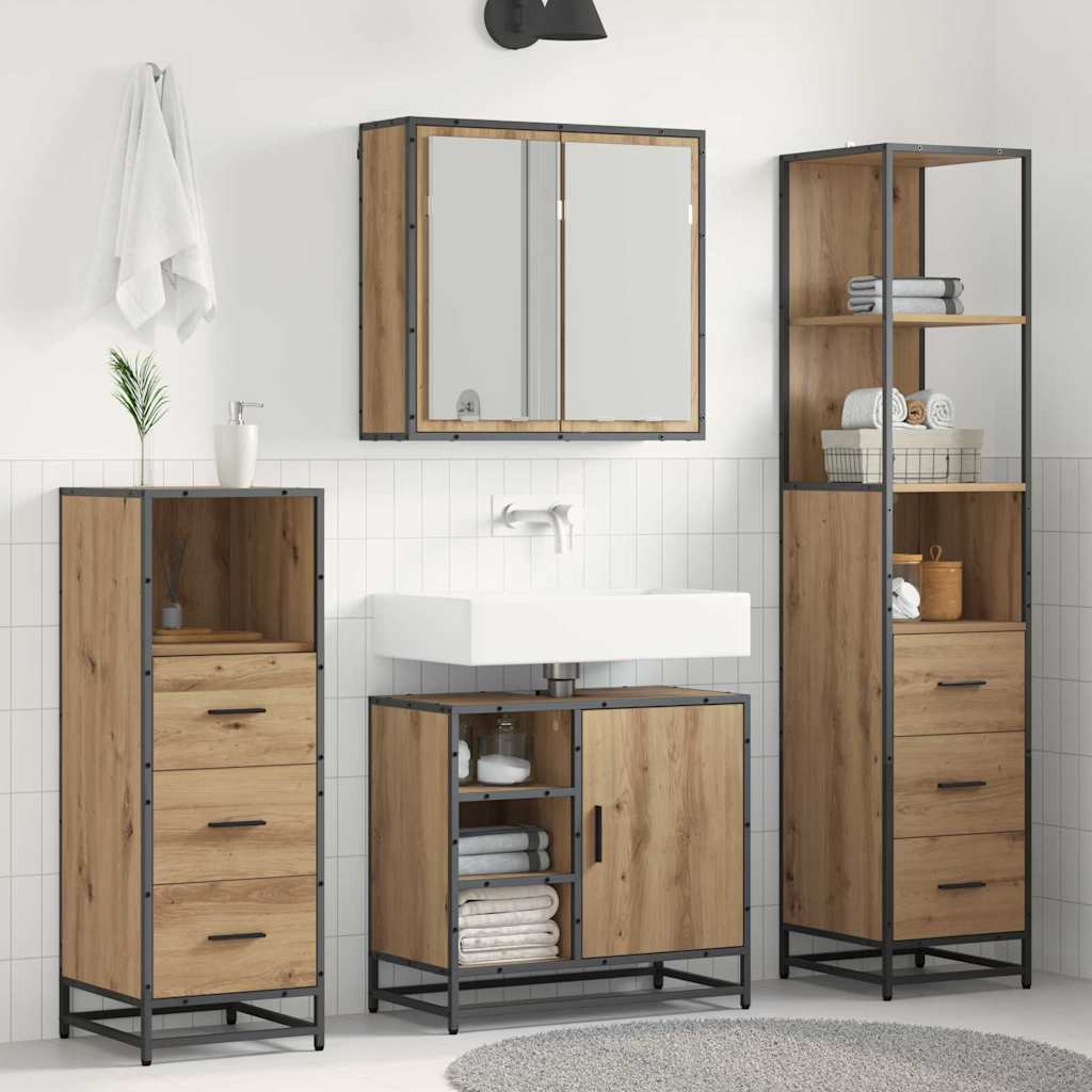 Σετ Επίπλων Μπάνιου 4 pcs Artisan Oak Επεξεργασμένο ξύλο - Pakobazaar