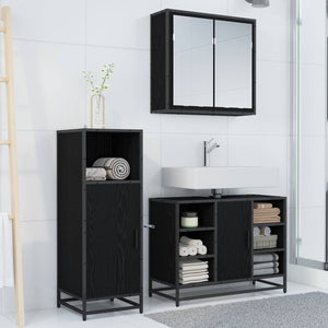 Σετ Επίπλων Μπάνιου με ράφι 3 pcs Μαύρη Οξυά Επεξεργασμένο ξύλο - Pakobazaar