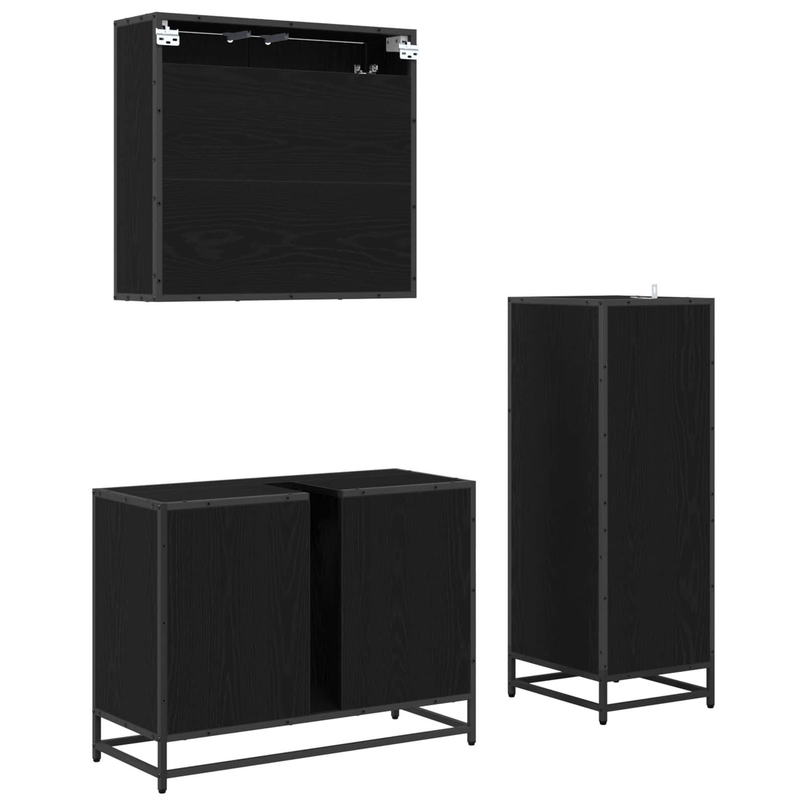 Σετ Επίπλων Μπάνιου με ράφι 3 pcs Μαύρη Οξυά Επεξεργασμένο ξύλο