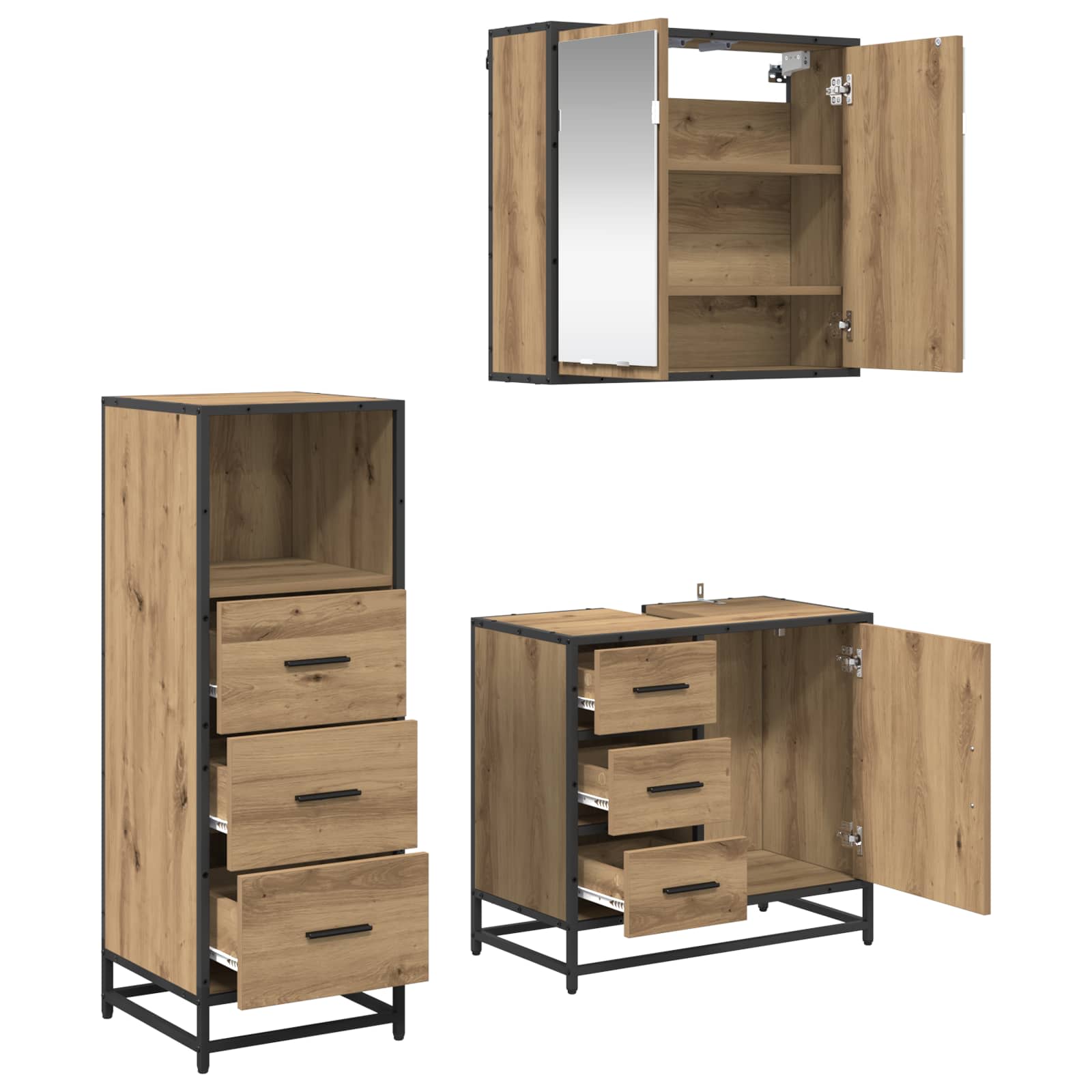 Σετ Επίπλων Μπάνιου 3 pcs Artisan Oak Επεξεργασμένο ξύλο - Pakobazaar