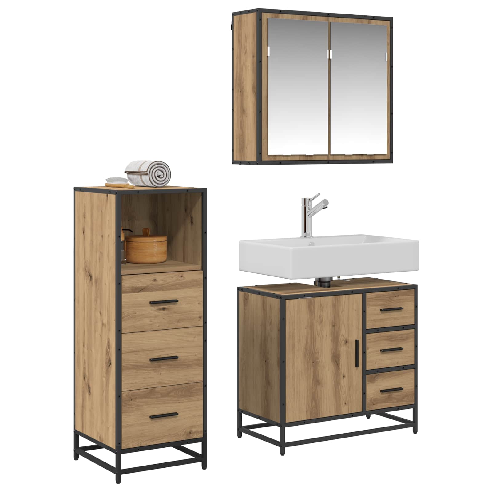 Σετ Επίπλων Μπάνιου 3 pcs Artisan Oak Επεξεργασμένο ξύλο - Pakobazaar