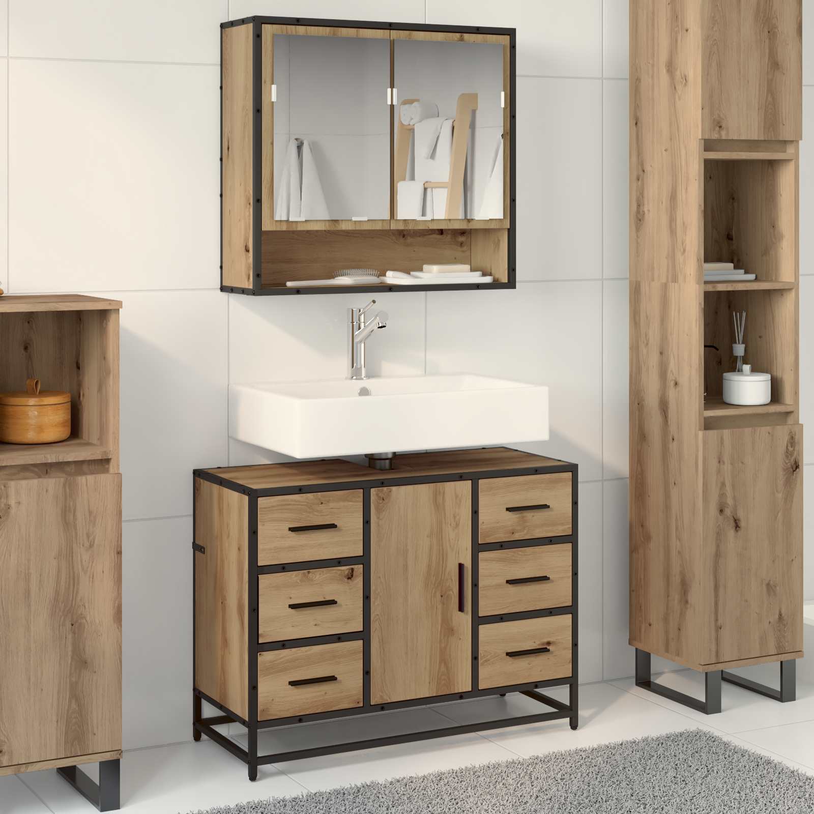 Σετ Επίπλων Μπάνιου 2 pcs Artisan Oak Επεξεργασμένο ξύλο - Pakobazaar
