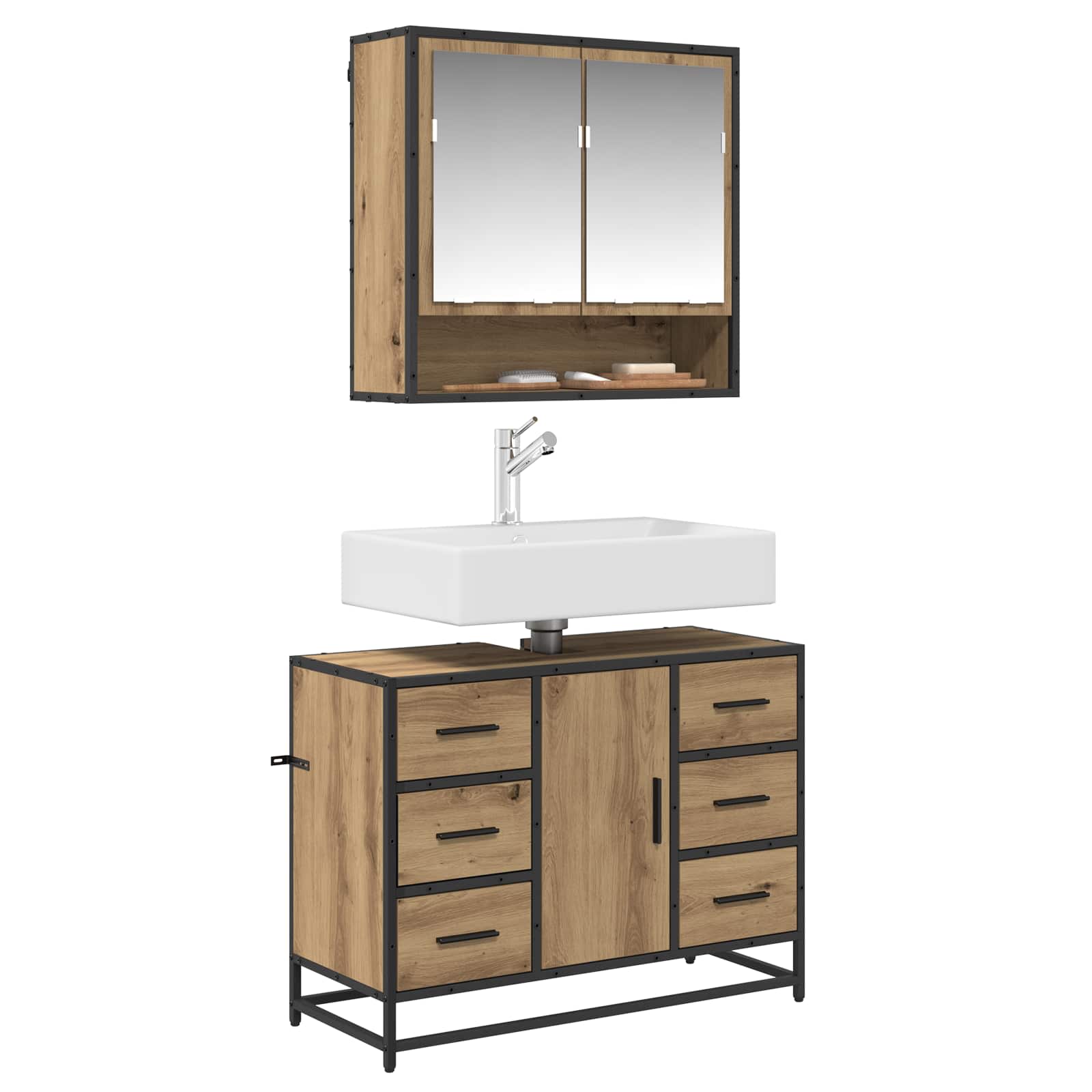 Σετ Επίπλων Μπάνιου 2 pcs Artisan Oak Επεξεργασμένο ξύλο - Pakobazaar