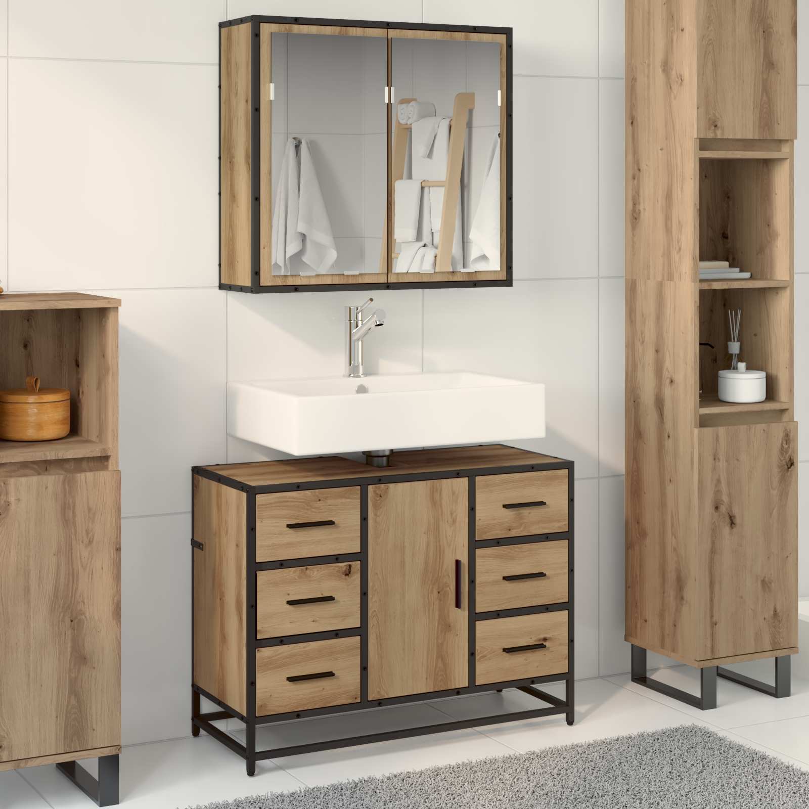 Σετ Επίπλων Μπάνιου 2 pcs Artisan Oak Επεξεργασμένο ξύλο - Pakobazaar