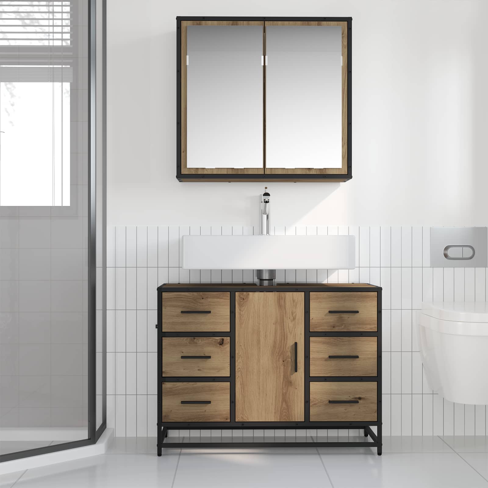 Σετ Επίπλων Μπάνιου 2 pcs Artisan Oak Επεξεργασμένο ξύλο - Pakobazaar
