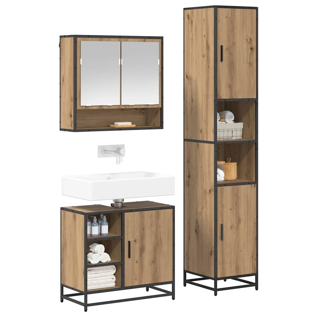 Σετ Επίπλων Μπάνιου 3 pcs Artisan Oak Επεξεργασμένο ξύλο - Pakobazaar