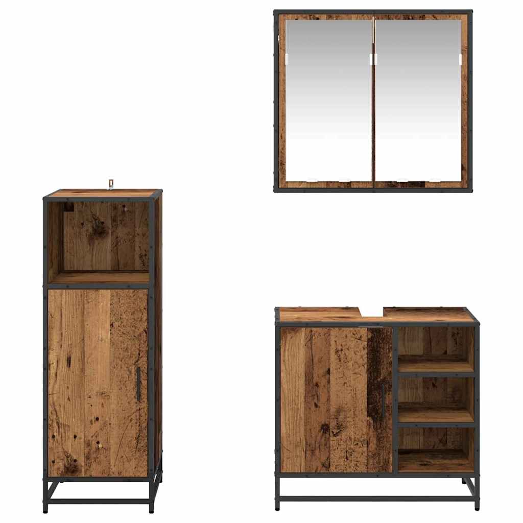 Σετ Επίπλων Μπάνιου με ράφι 3 pcs Παλιό Ξύλο Επεξεργασμένο ξύλο - Pakobazaar