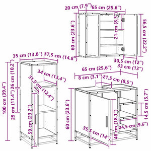 Σετ Επίπλων Μπάνιου 3 τμχ. Παλιό Ξύλο 65 x 33 x 60 εκ