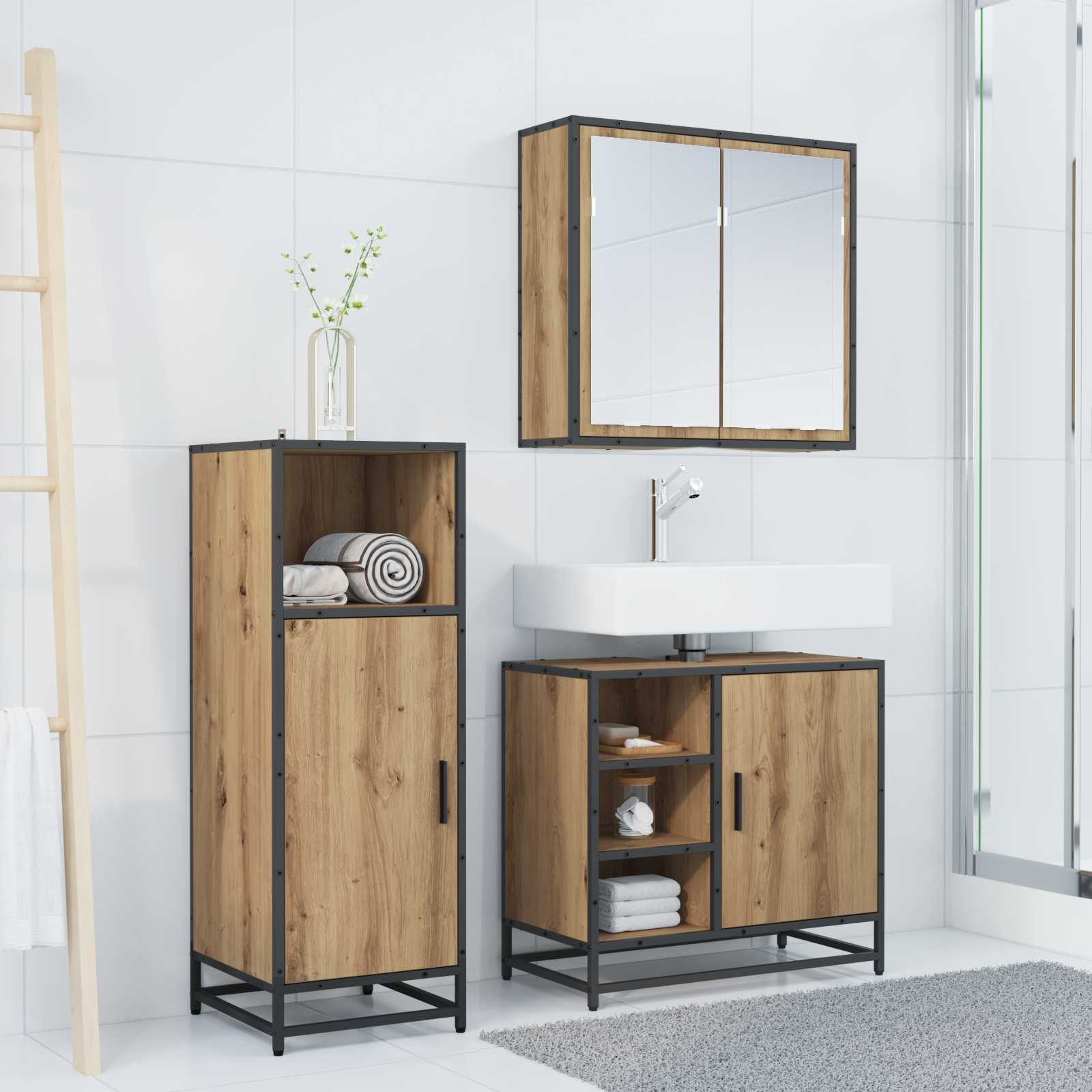 Σετ Επίπλων Μπάνιου 3 pcs Artisan Oak Επεξεργασμένο ξύλο - Pakobazaar