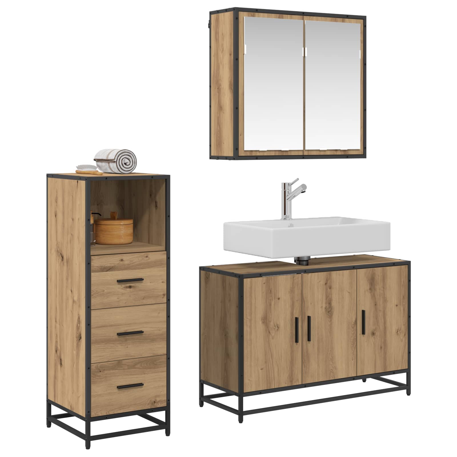 Σετ Επίπλων Μπάνιου 3 pcs Artisan Oak Επεξεργασμένο ξύλο - Pakobazaar