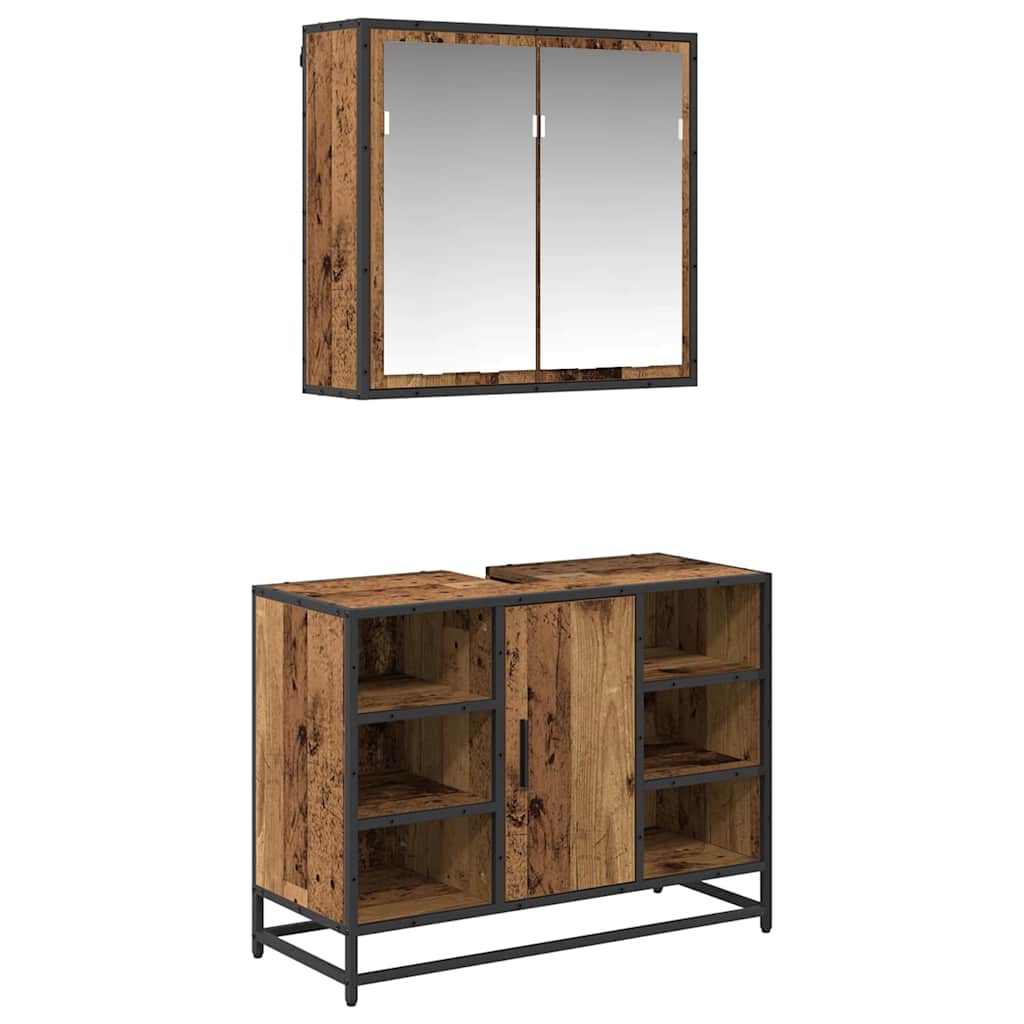 Σετ Επίπλων Μπάνιου με ράφι 2 pcs Παλιό Ξύλο Επεξεργασμένο ξύλο