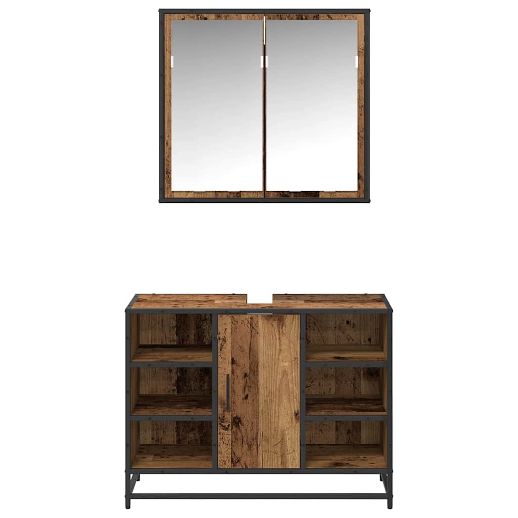 Σετ Επίπλων Μπάνιου με ράφι 2 pcs Παλιό Ξύλο Επεξεργασμένο ξύλο
