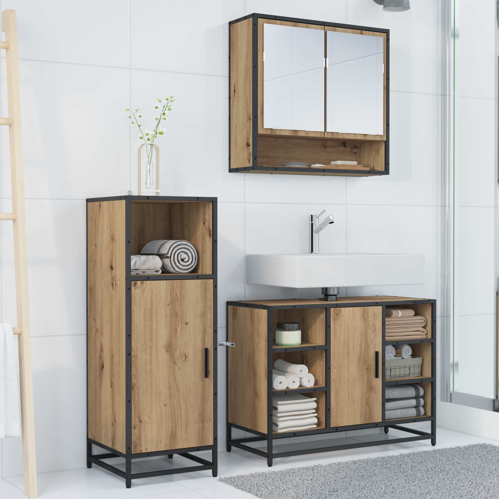 Σετ Επίπλων Μπάνιου 3 τμχ. Artisan Oak 80 x 33 x 60 εκ - Pakobazaar