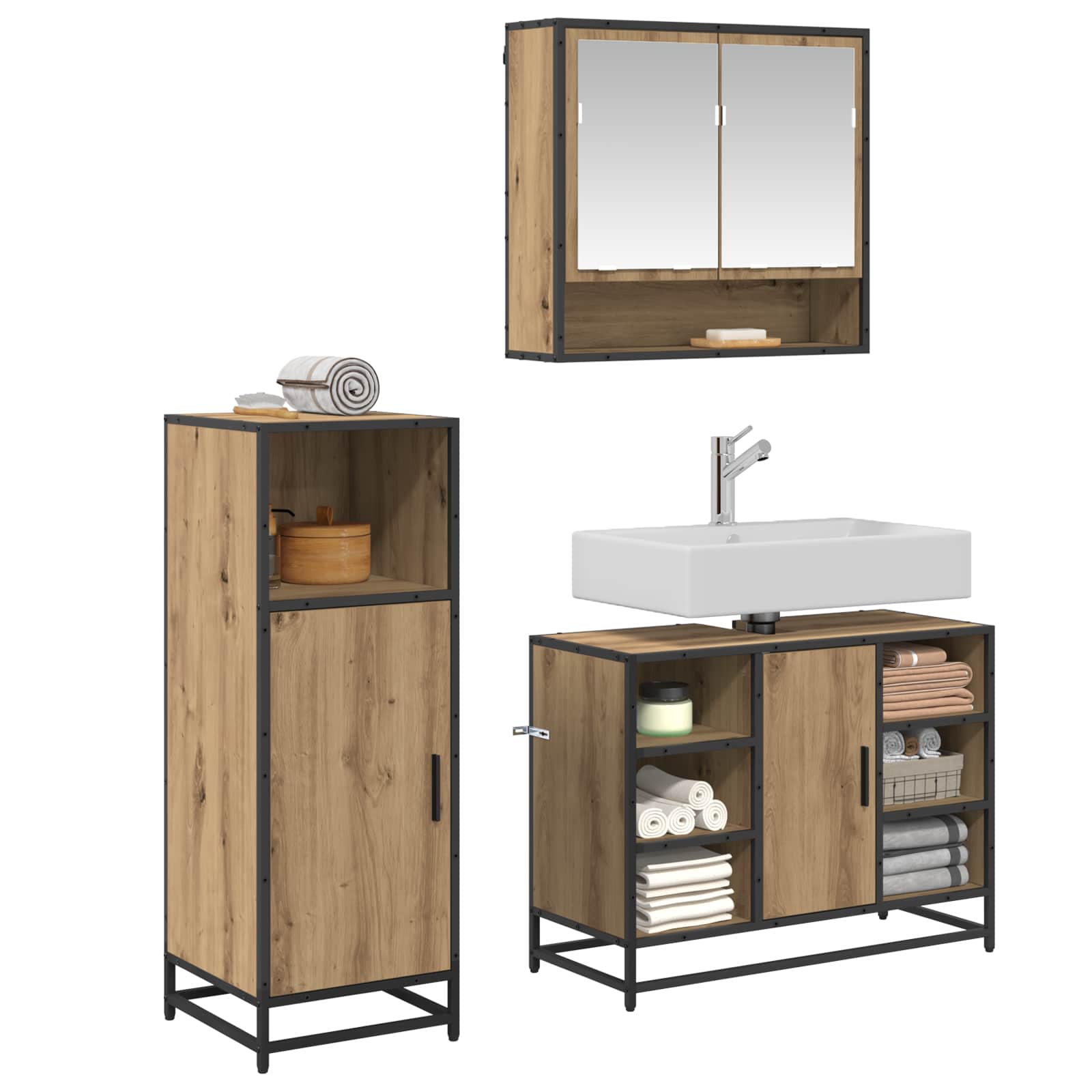 Σετ Επίπλων Μπάνιου 3 τμχ. Artisan Oak 80 x 33 x 60 εκ - Pakobazaar