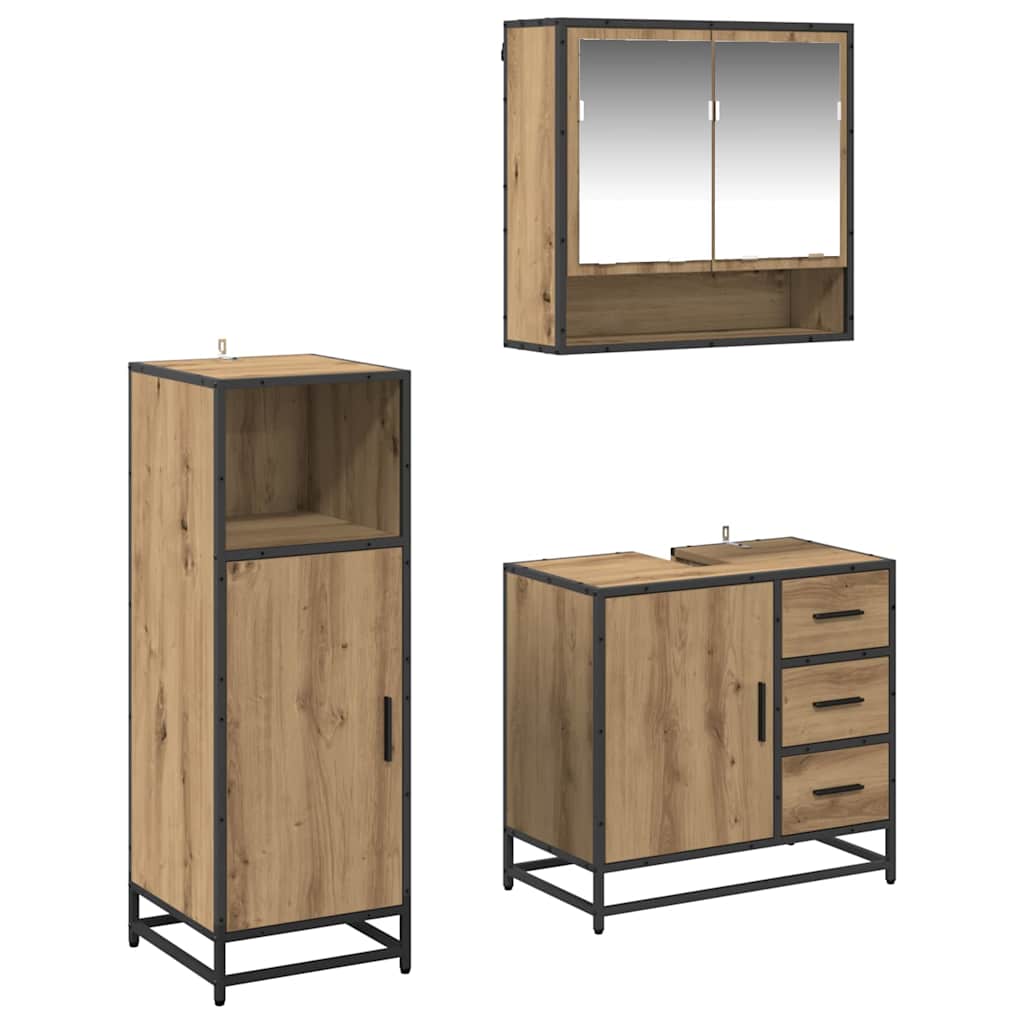 Σετ Επίπλων Μπάνιου 3 pcs Artisan Oak Επεξεργασμένο ξύλο - Pakobazaar