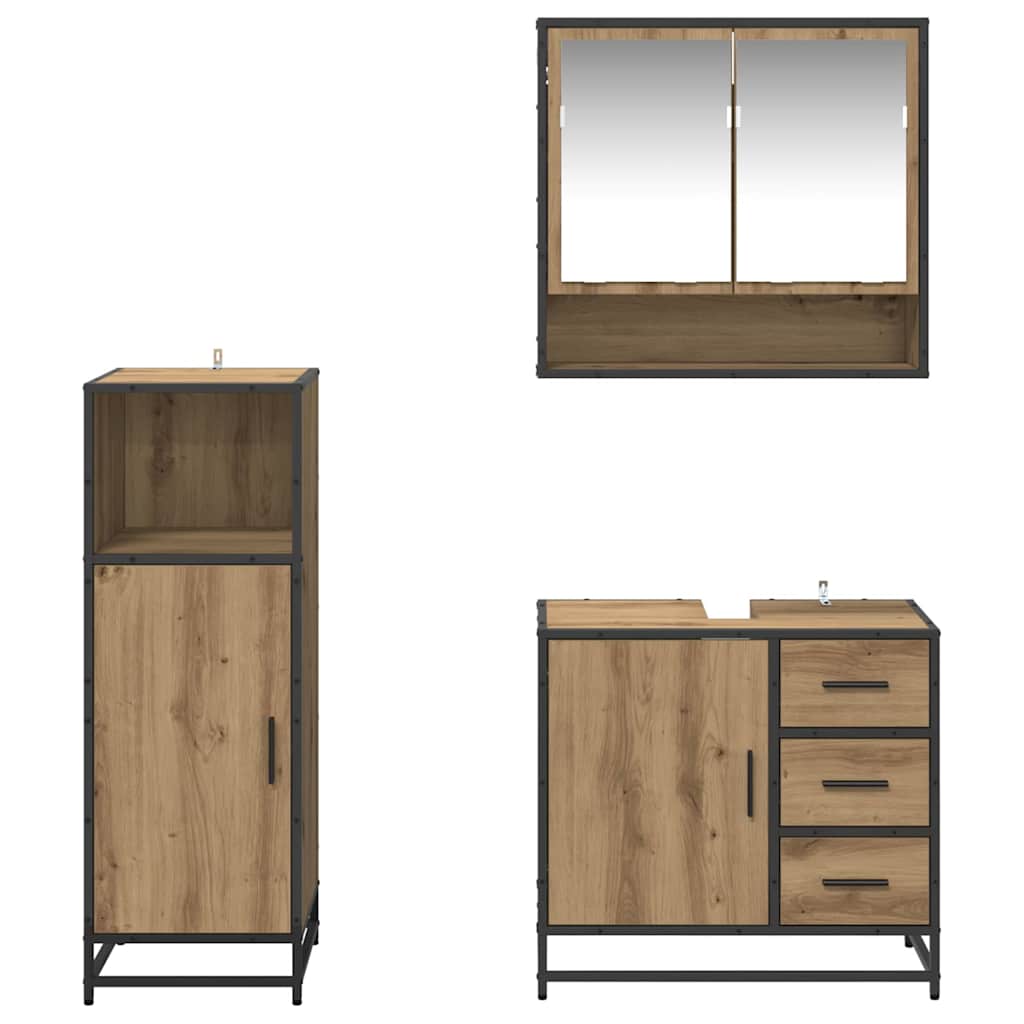 Σετ Επίπλων Μπάνιου 3 pcs Artisan Oak Επεξεργασμένο ξύλο - Pakobazaar