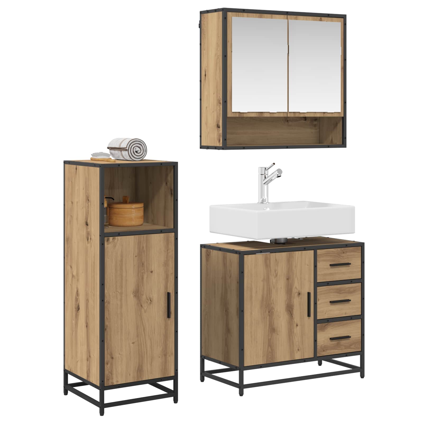 Σετ Επίπλων Μπάνιου 3 pcs Artisan Oak Επεξεργασμένο ξύλο - Pakobazaar