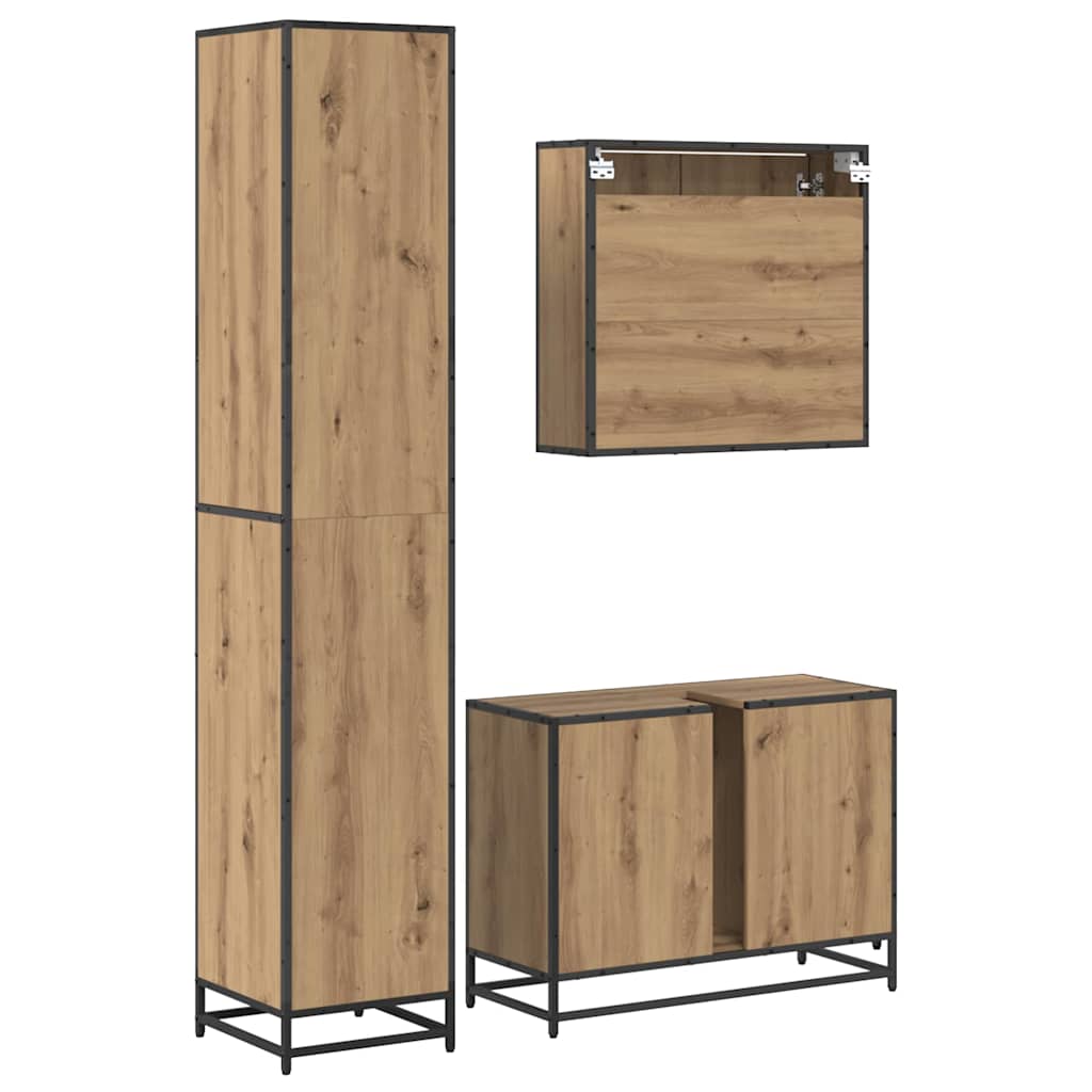 Σετ Επίπλων Μπάνιου 3 pcs Artisan Oak Επεξεργασμένο ξύλο - Pakobazaar