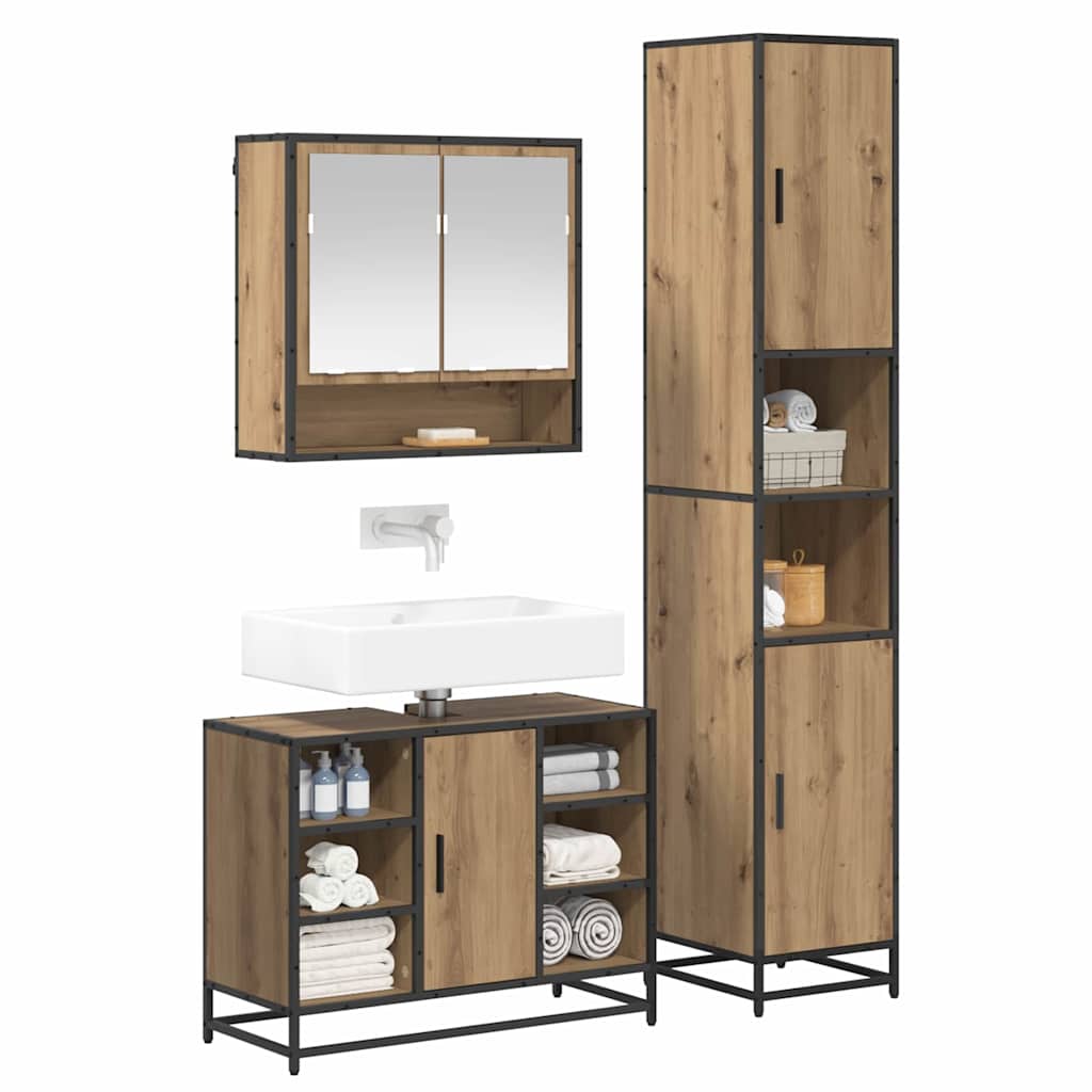 Σετ Επίπλων Μπάνιου 3 pcs Artisan Oak Επεξεργασμένο ξύλο - Pakobazaar