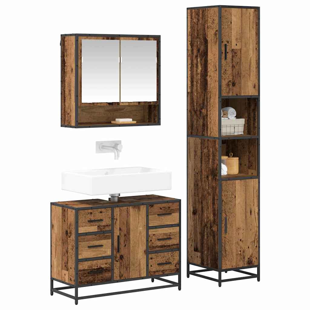 Σετ Επίπλων Μπάνιου με ράφι 3 pcs Παλιό Ξύλο Επεξεργασμένο ξύλο - Pakobazaar