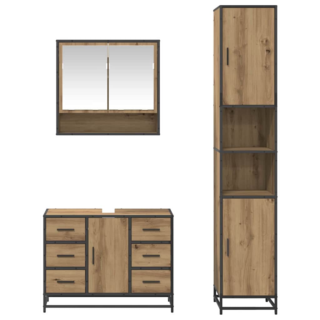 Σετ Επίπλων Μπάνιου 3 pcs Artisan Oak Επεξεργασμένο ξύλο - Pakobazaar