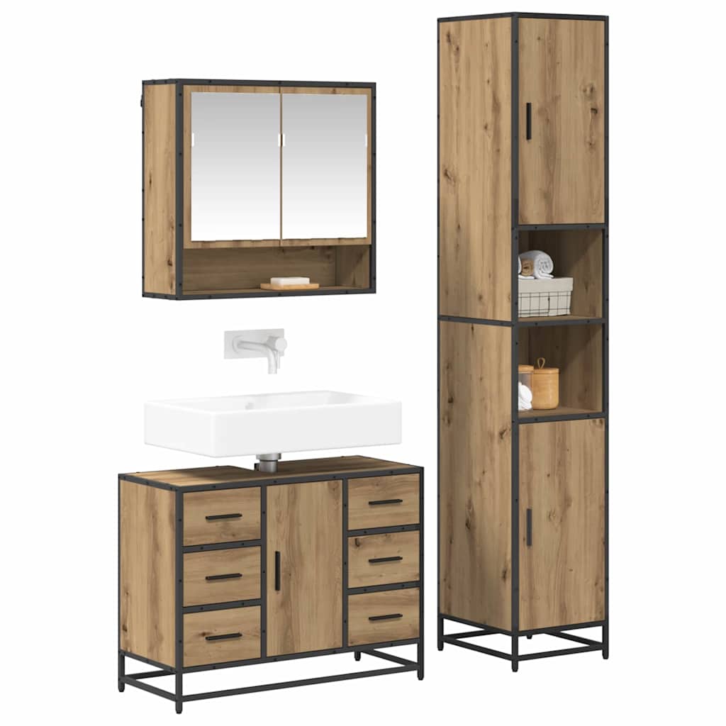 Σετ Επίπλων Μπάνιου 3 pcs Artisan Oak Επεξεργασμένο ξύλο - Pakobazaar