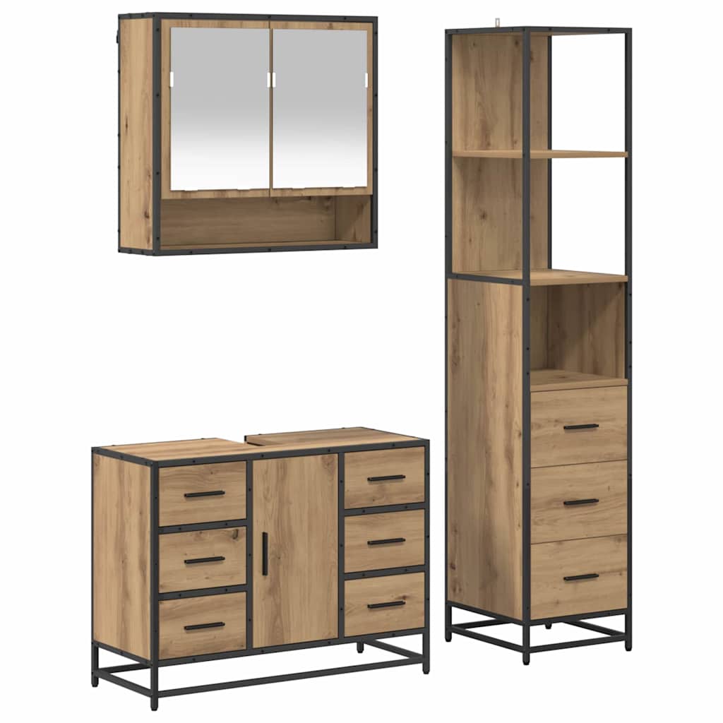 Σετ Επίπλων Μπάνιου 3 pcs Artisan Oak Επεξεργασμένο ξύλο - Pakobazaar