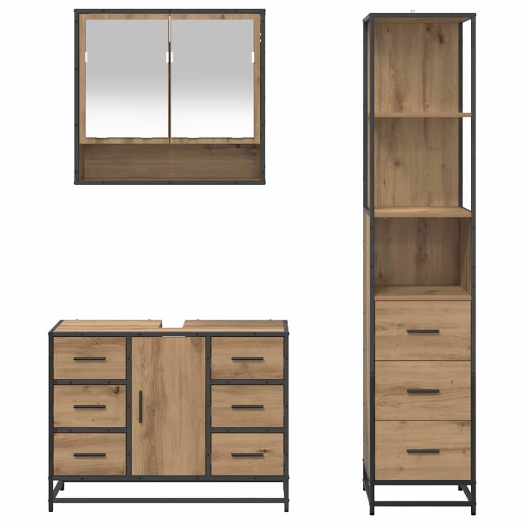 Σετ Επίπλων Μπάνιου 3 pcs Artisan Oak Επεξεργασμένο ξύλο - Pakobazaar