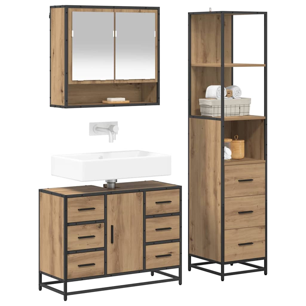 Σετ Επίπλων Μπάνιου 3 pcs Artisan Oak Επεξεργασμένο ξύλο - Pakobazaar