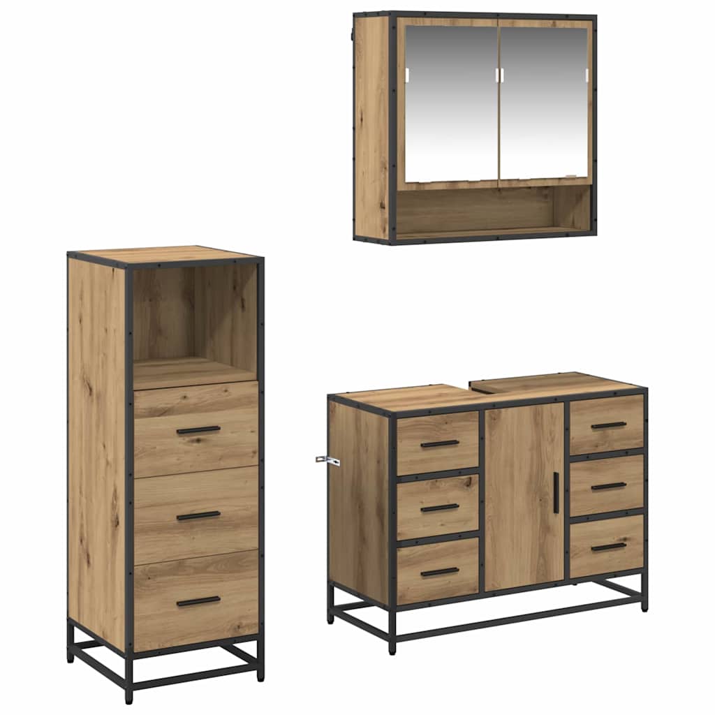 Σετ Επίπλων Μπάνιου 3 pcs Artisan Oak Επεξεργασμένο ξύλο - Pakobazaar