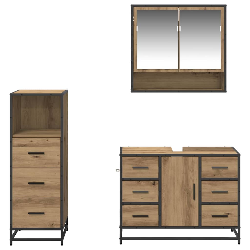 Σετ Επίπλων Μπάνιου 3 pcs Artisan Oak Επεξεργασμένο ξύλο - Pakobazaar
