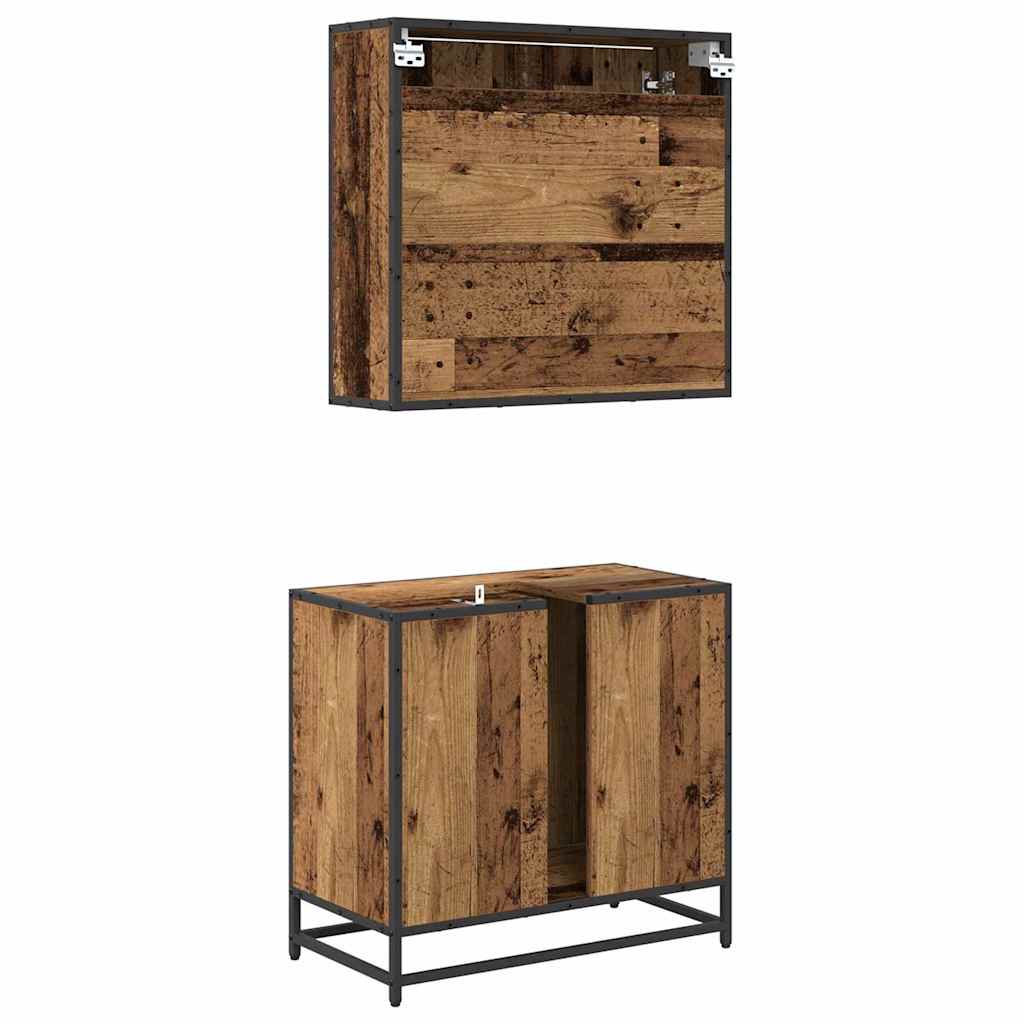Σετ Επίπλων Μπάνιου με ράφι 2 pcs Παλιό Ξύλο Επεξεργασμένο ξύλο - Pakobazaar