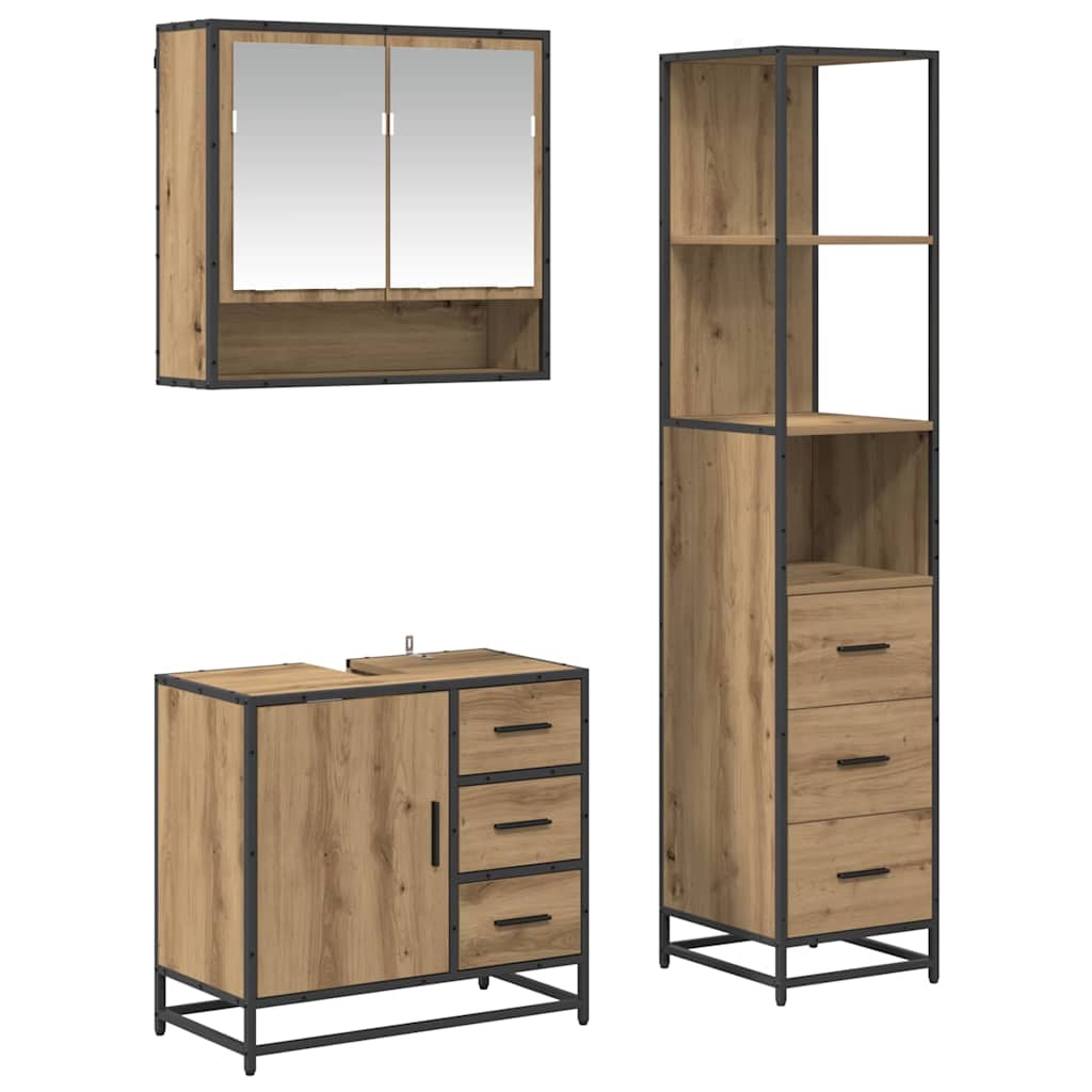 Σετ Επίπλων Μπάνιου 3 pcs Artisan Oak Επεξεργασμένο ξύλο - Pakobazaar