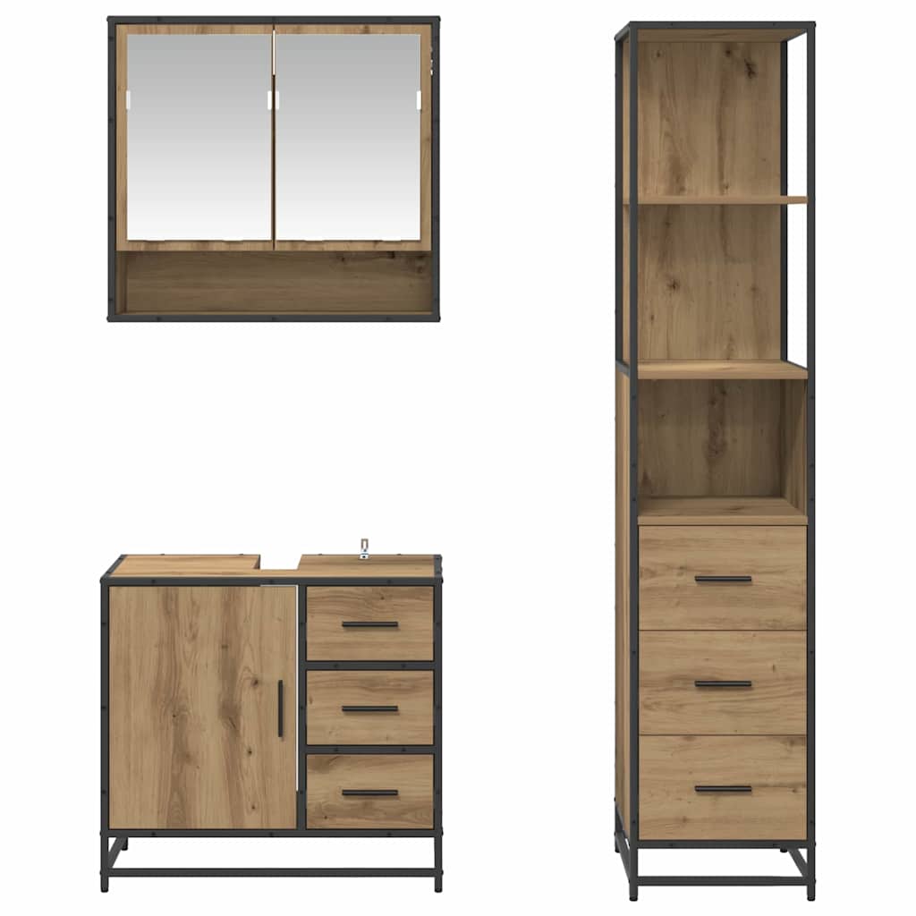 Σετ Επίπλων Μπάνιου 3 pcs Artisan Oak Επεξεργασμένο ξύλο - Pakobazaar