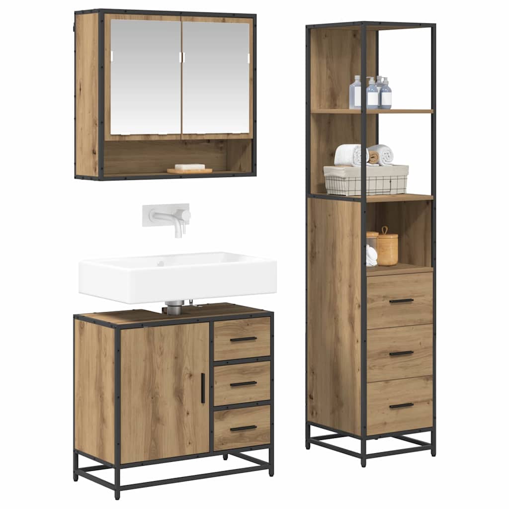 Σετ Επίπλων Μπάνιου 3 pcs Artisan Oak Επεξεργασμένο ξύλο - Pakobazaar