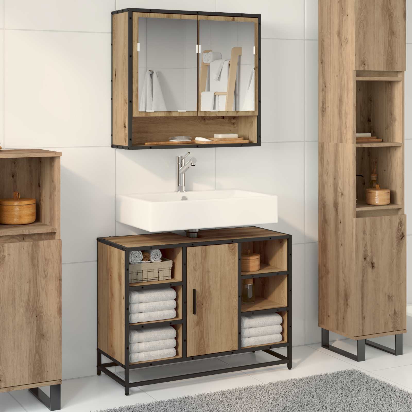 Σετ Επίπλων Μπάνιου 2 pcs Artisan Oak Επεξεργασμένο ξύλο - Pakobazaar