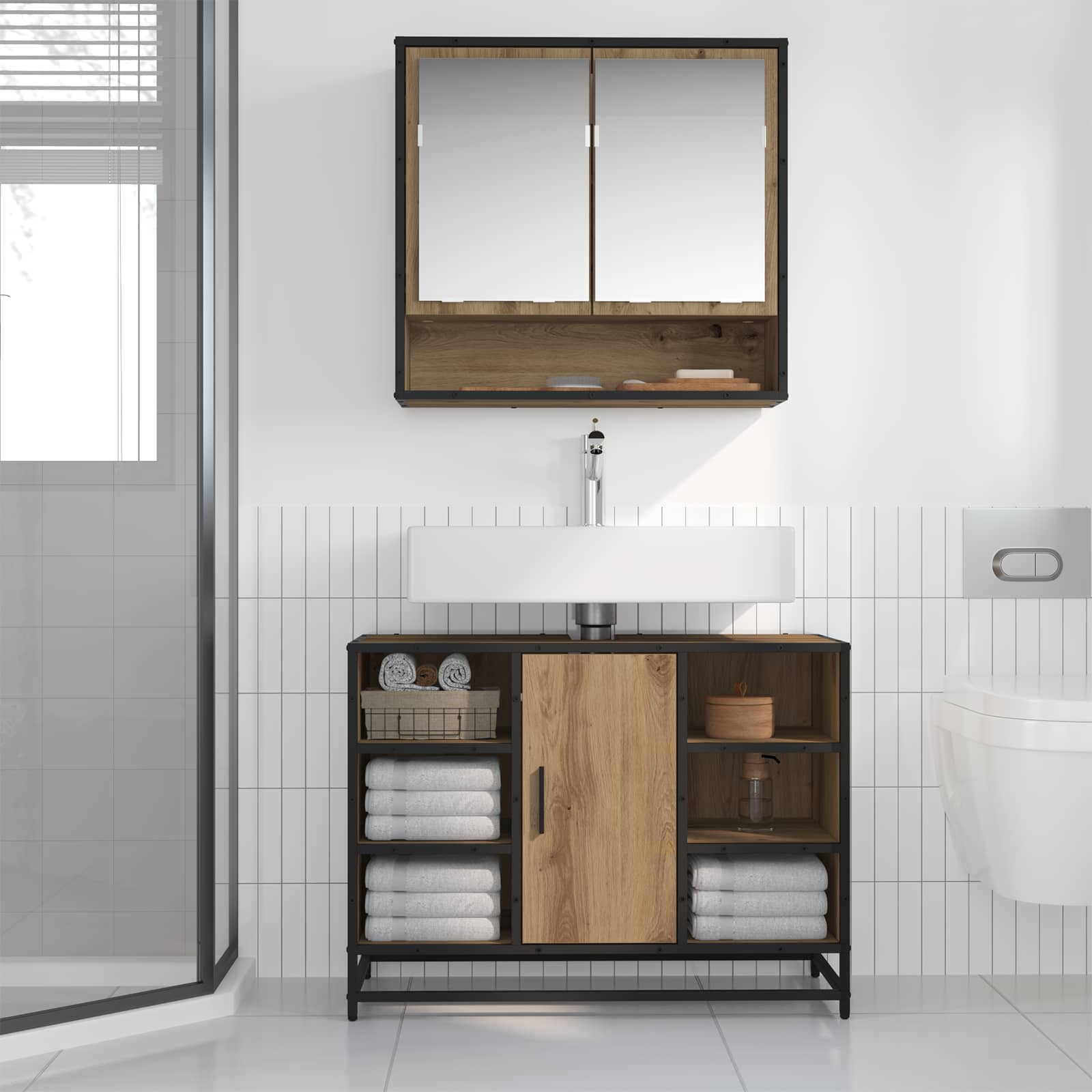 Σετ Επίπλων Μπάνιου 2 pcs Artisan Oak Επεξεργασμένο ξύλο - Pakobazaar