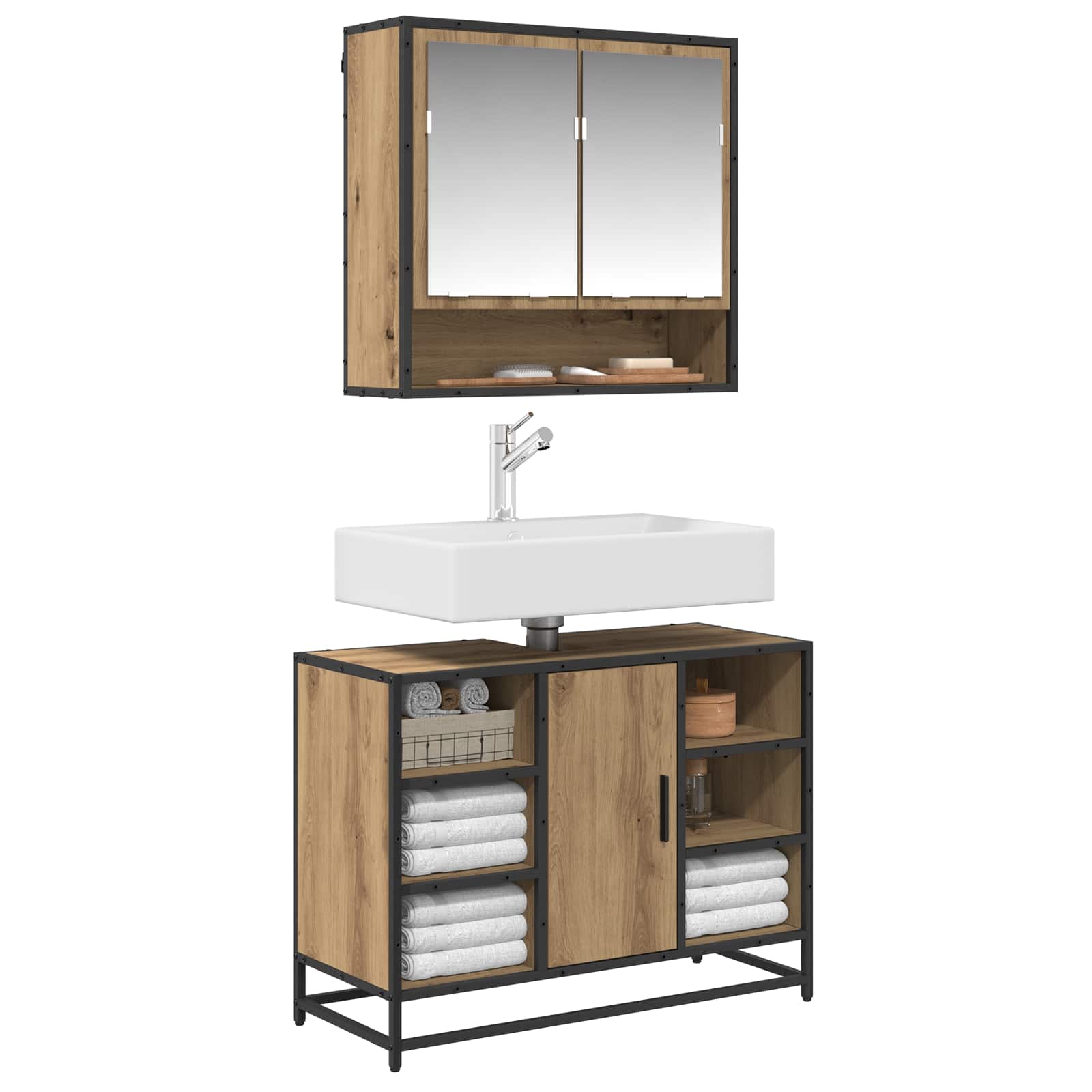 Σετ Επίπλων Μπάνιου 2 pcs Artisan Oak Επεξεργασμένο ξύλο - Pakobazaar