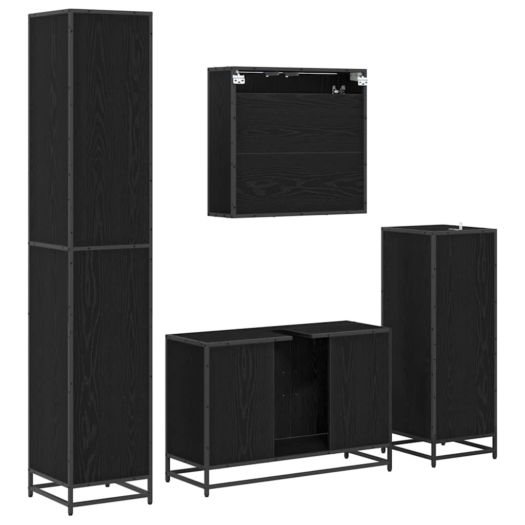 Σετ Επίπλων Μπάνιου με ράφι 2 pcs Μαύρη Οξυά Επεξεργασμένο ξύλο - Pakobazaar