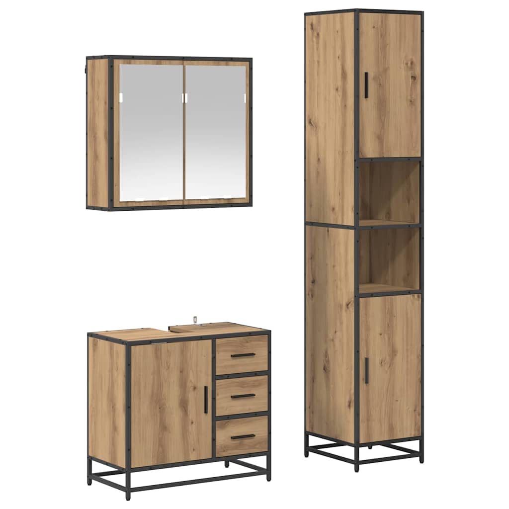 Σετ Επίπλων Μπάνιου 3 pcs Artisan Oak Επεξεργασμένο ξύλο - Pakobazaar