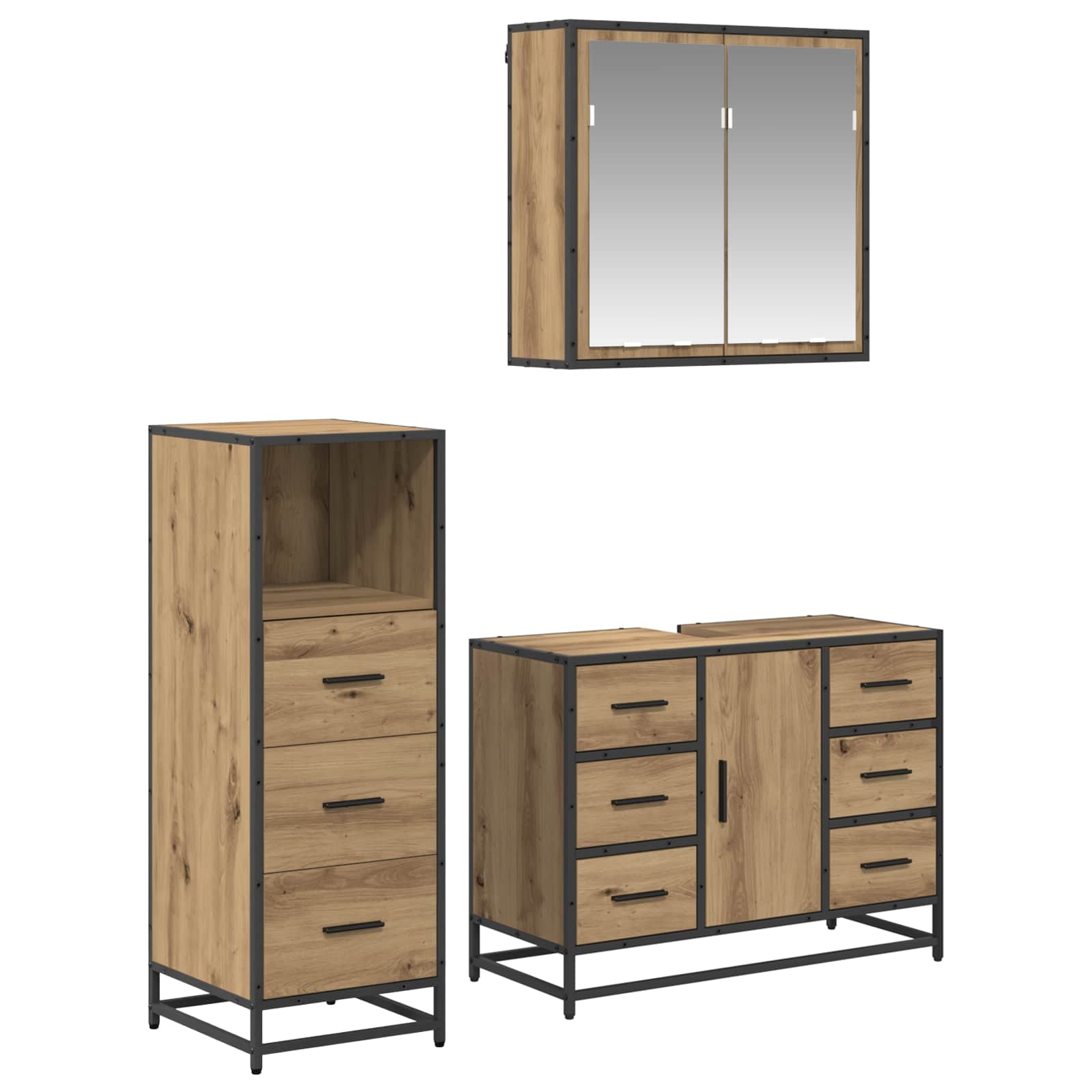 Σετ Επίπλων Μπάνιου 3 pcs Artisan Oak Επεξεργασμένο ξύλο - Pakobazaar