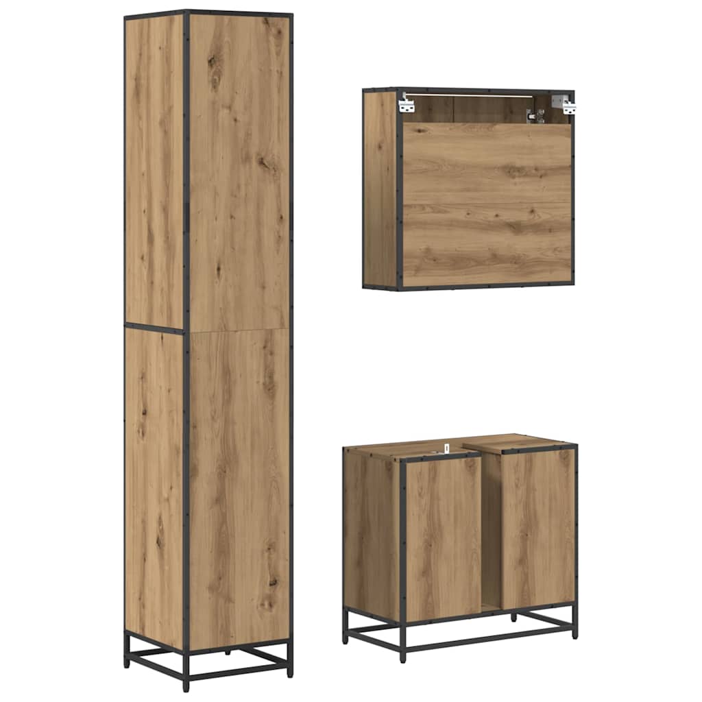 Σετ Επίπλων Μπάνιου 3 pcs Artisan Oak Επεξεργασμένο ξύλο - Pakobazaar