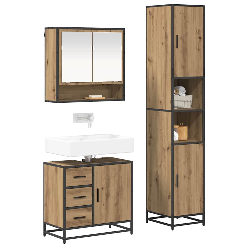 Σετ Επίπλων Μπάνιου 3 pcs Artisan Oak Επεξεργασμένο ξύλο - Pakobazaar