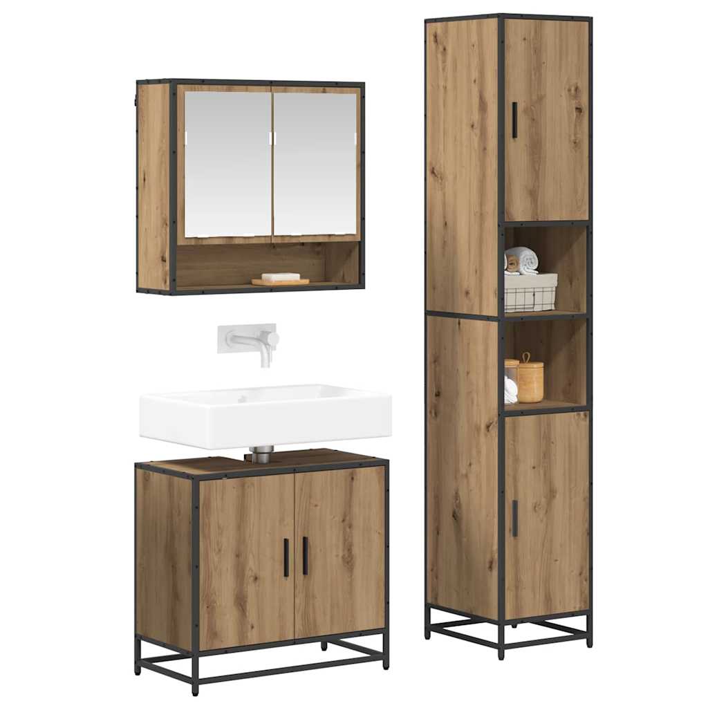 Σετ Επίπλων Μπάνιου 3 pcs Artisan Oak Επεξεργασμένο ξύλο - Pakobazaar