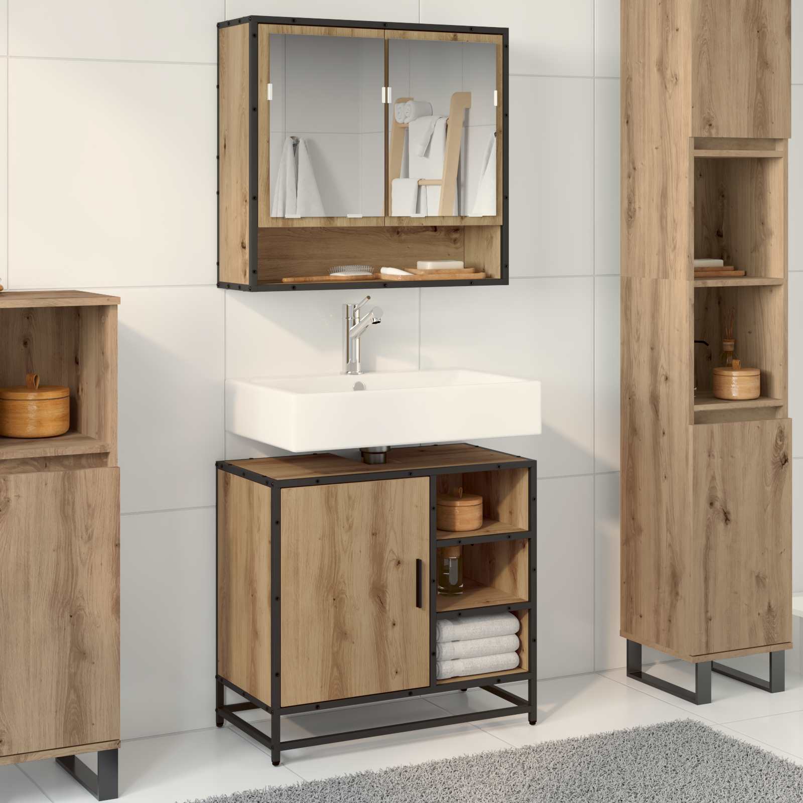 Σετ Επίπλων Μπάνιου 2 pcs Artisan Oak Επεξεργασμένο ξύλο - Pakobazaar