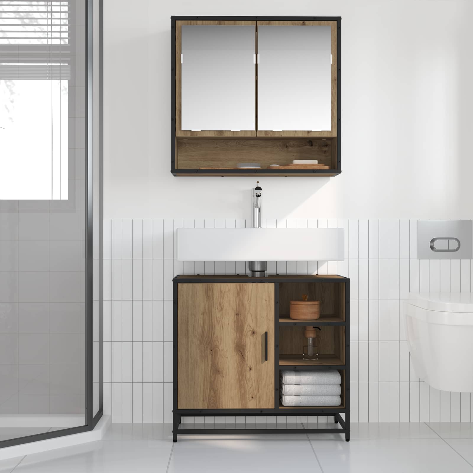 Σετ Επίπλων Μπάνιου 2 pcs Artisan Oak Επεξεργασμένο ξύλο - Pakobazaar