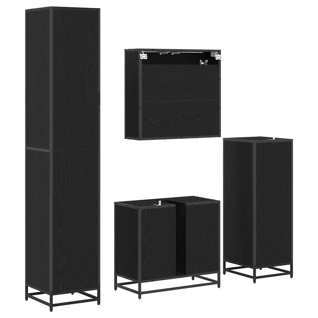 Σετ Επίπλων Μπάνιου με ράφι 4 pcs Μαύρη Οξυά Επεξεργασμένο ξύλο