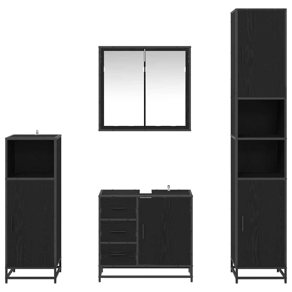 Σετ Επίπλων Μπάνιου με ράφι 4 pcs Μαύρη Οξυά Επεξεργασμένο ξύλο