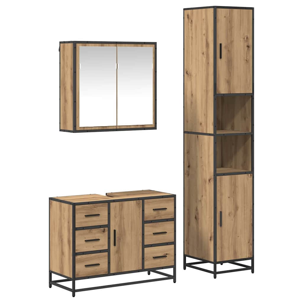Σετ Επίπλων Μπάνιου 3 pcs Artisan Oak Επεξεργασμένο ξύλο - Pakobazaar