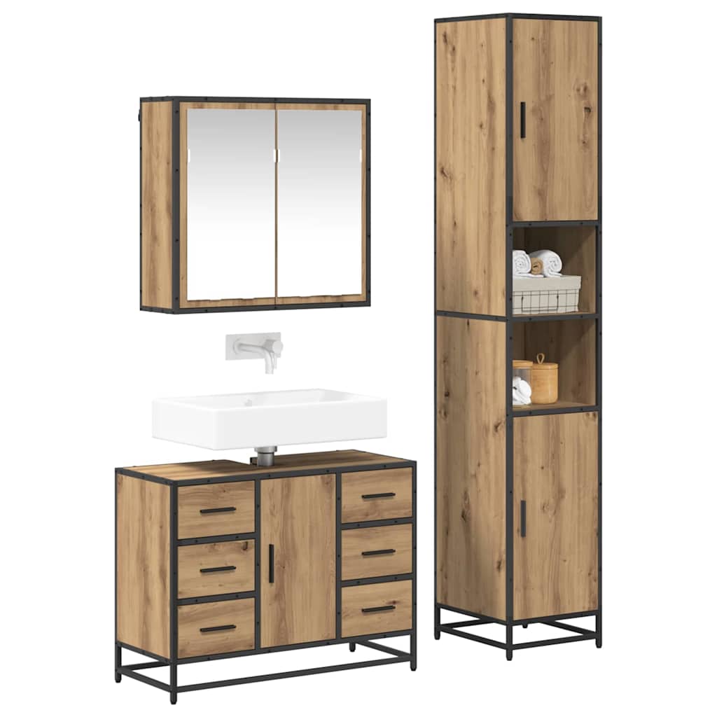 Σετ Επίπλων Μπάνιου 3 pcs Artisan Oak Επεξεργασμένο ξύλο - Pakobazaar